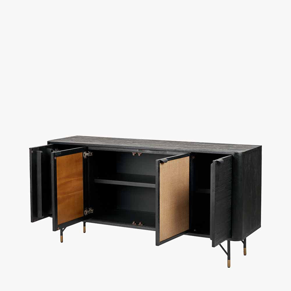 Fiji Black Acacia Wood & Natural Rattan Sideboard